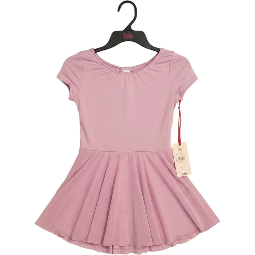 Justice Girls Purple Cap Sleeve Leotard with Skirt Bow Back Dancewear Size M 10